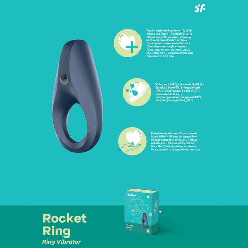 Satisfyer - rocket - vibrating cock ring - Product side view, with specifications  | Flirtybay